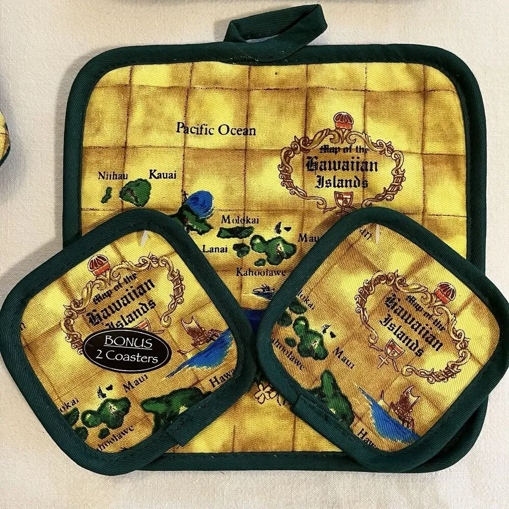 Brand New Hawaiian Islands Oven Mitt Pot Holder Coaster